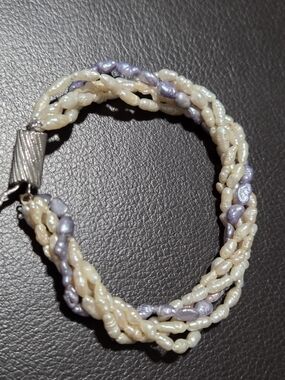 Freshwater Pearl Braided Bracelet in Cream and Lavender